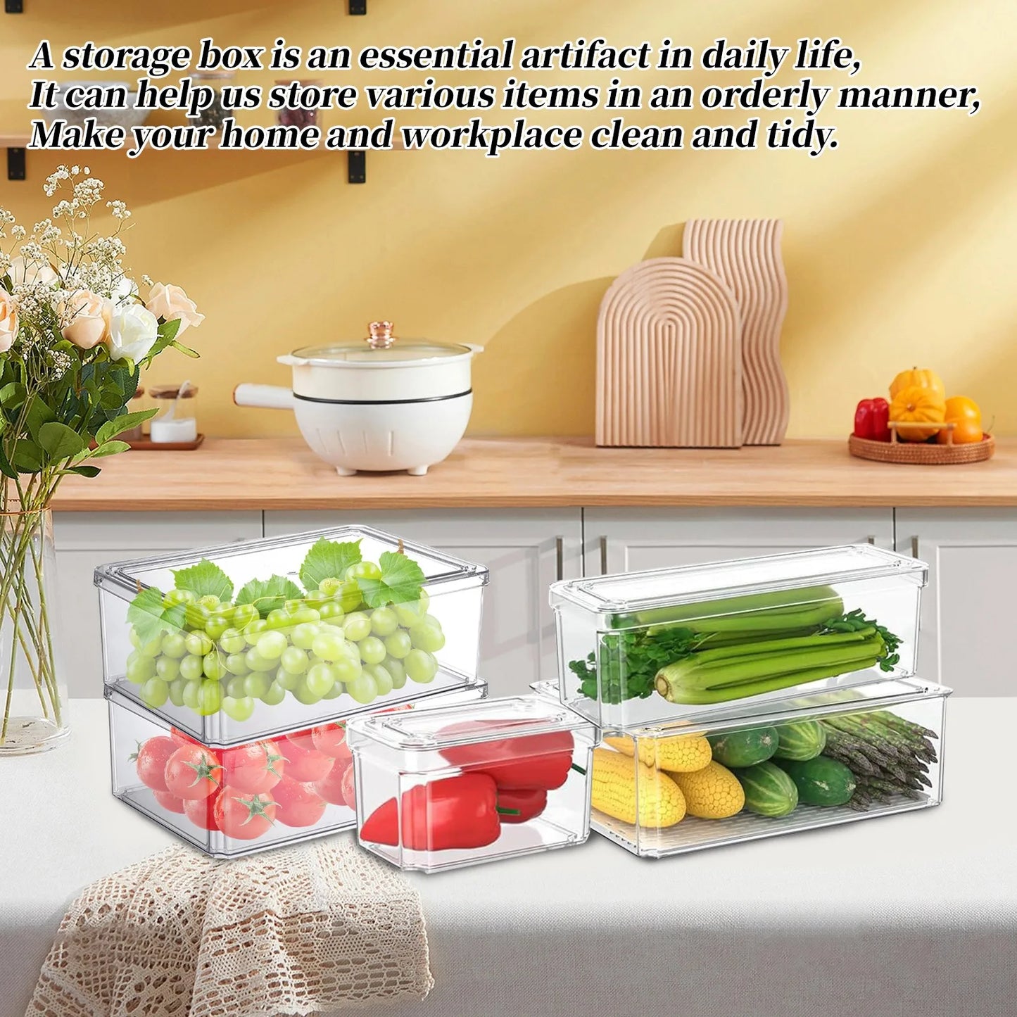 Stackable Clear Refrigerator Storage Bin with Handle