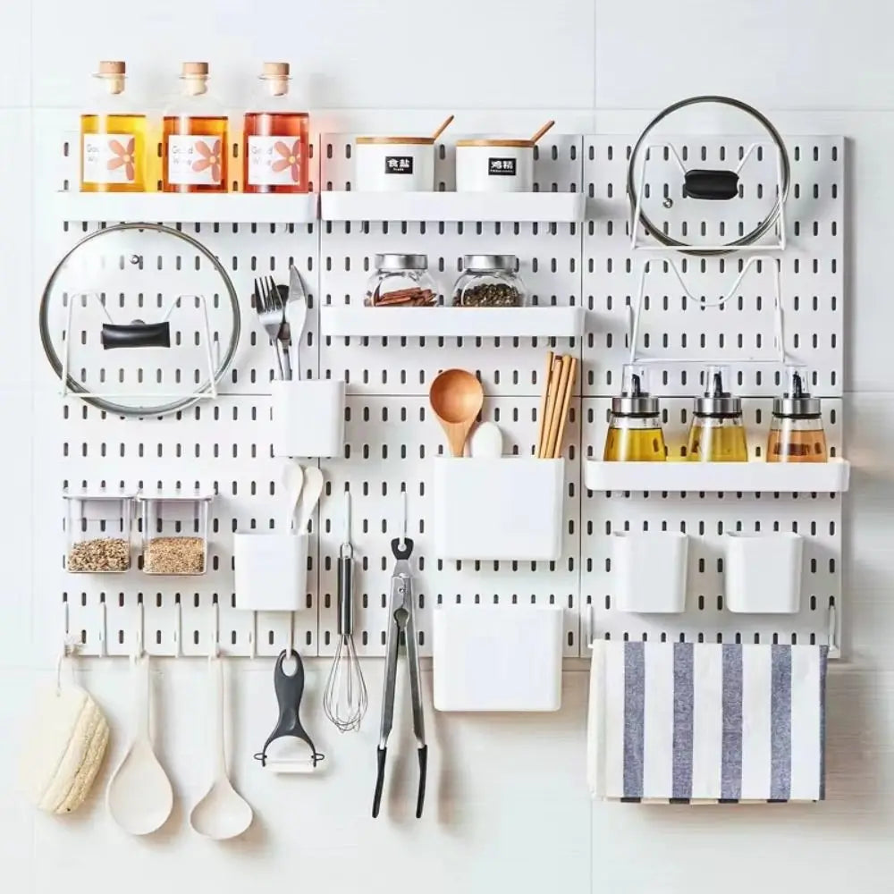 Wall-Mounted Pegboard Organizer with Hooks