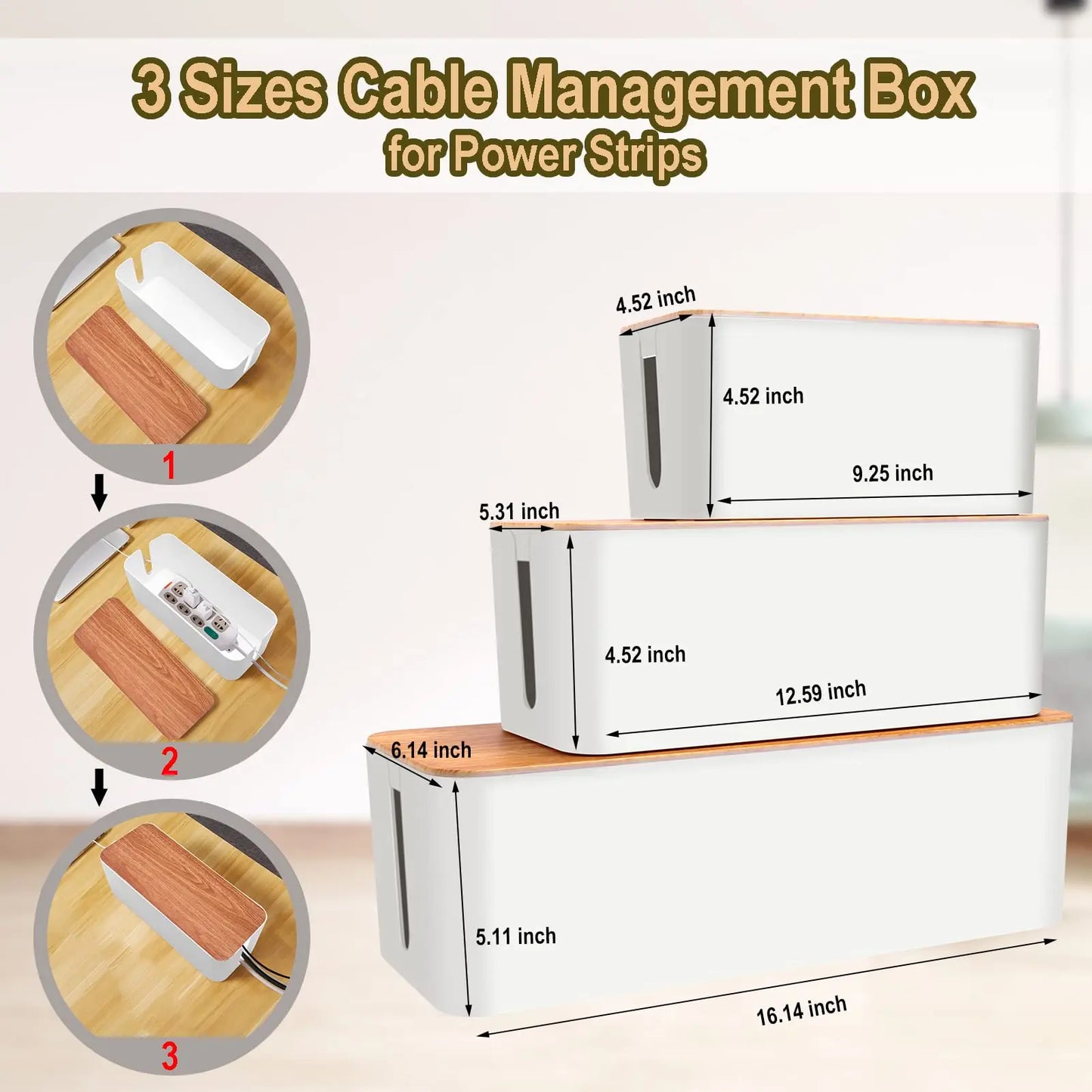 Wood-Grain Cable Management Box for Power Strips