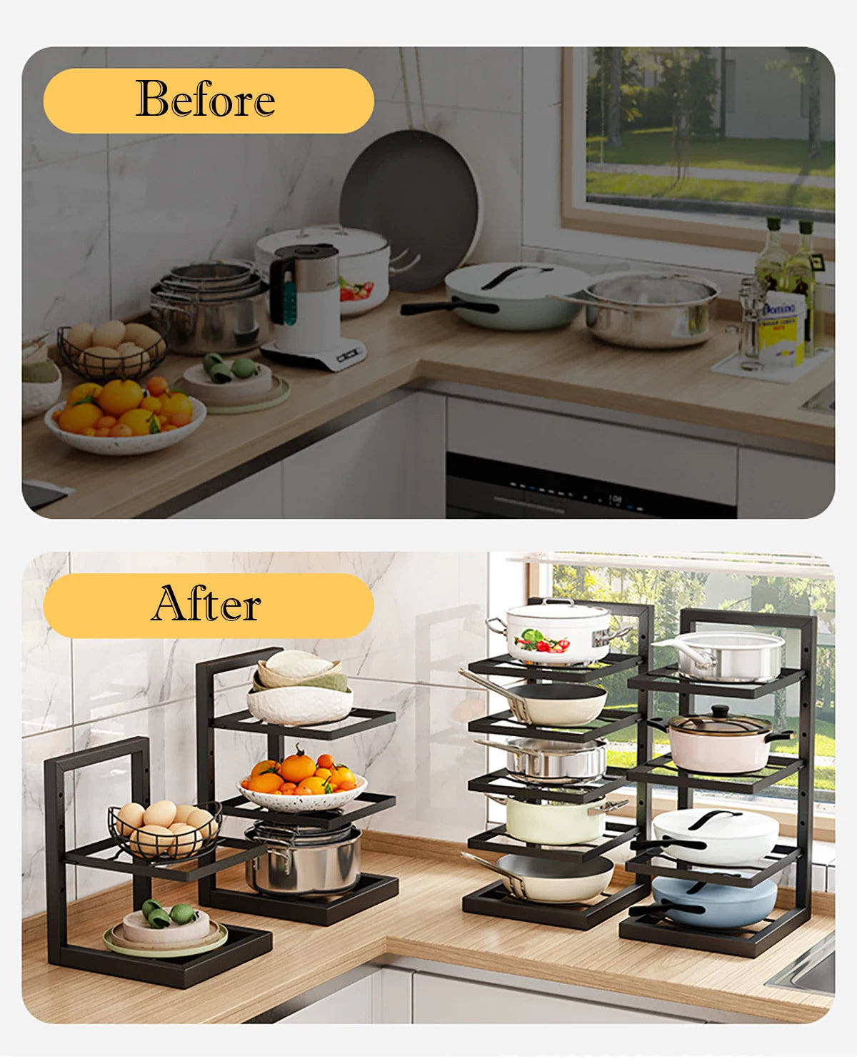 Adjustable Pot & Pan Organizer – 2 to 5 Tiers