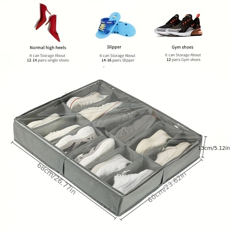 12-Compartment Foldable Under-Bed Shoe Organizer