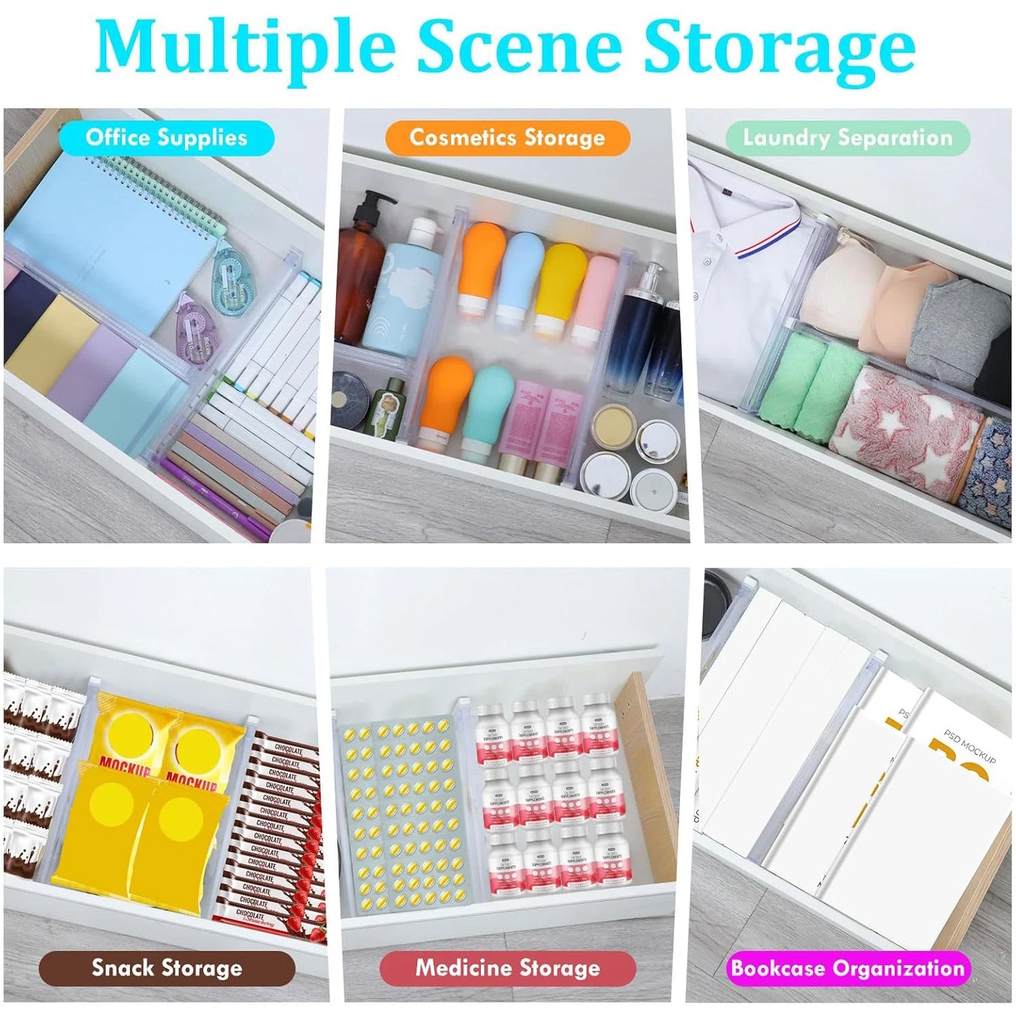6/8/10/12-Pack Expandable Drawer Organizers