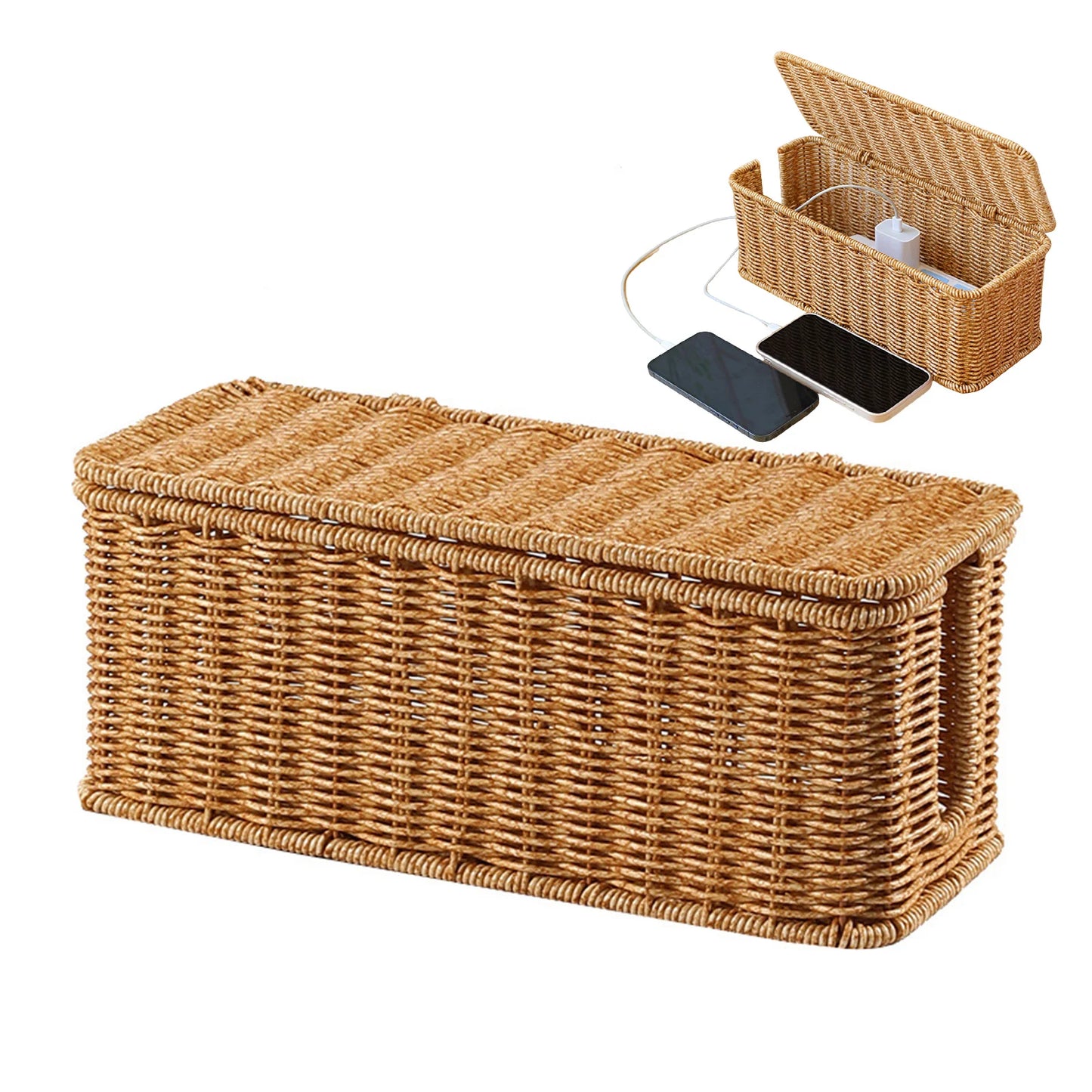 Hand-Woven Cable Management Box for Desk & TV Areas