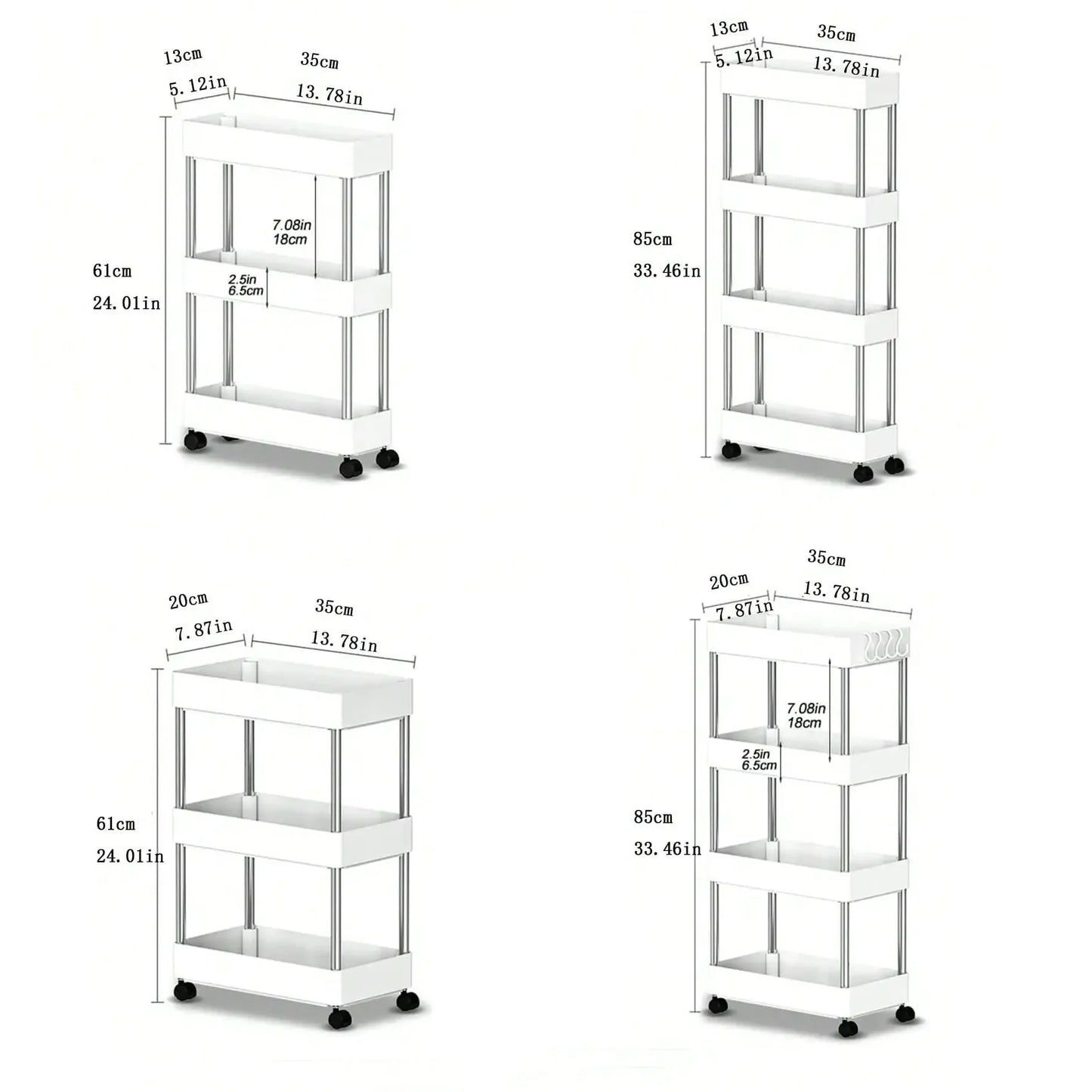 3/4-Tier Slim Rolling Storage Cart