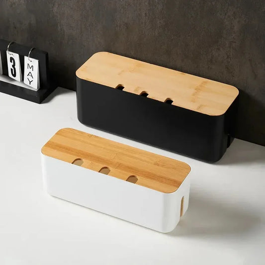 Bamboo-Lid Cable Management Box — product image 1 of 9