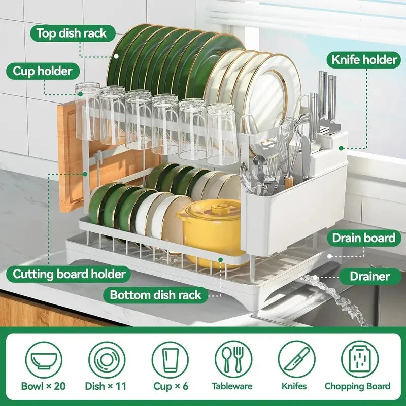 2-Tier Dish Drying Rack with Drainboard