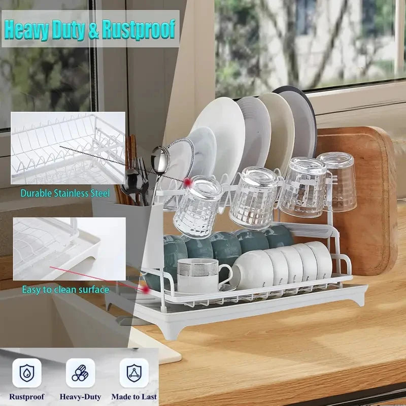2-Tier Dish Drying Rack with Drainboard