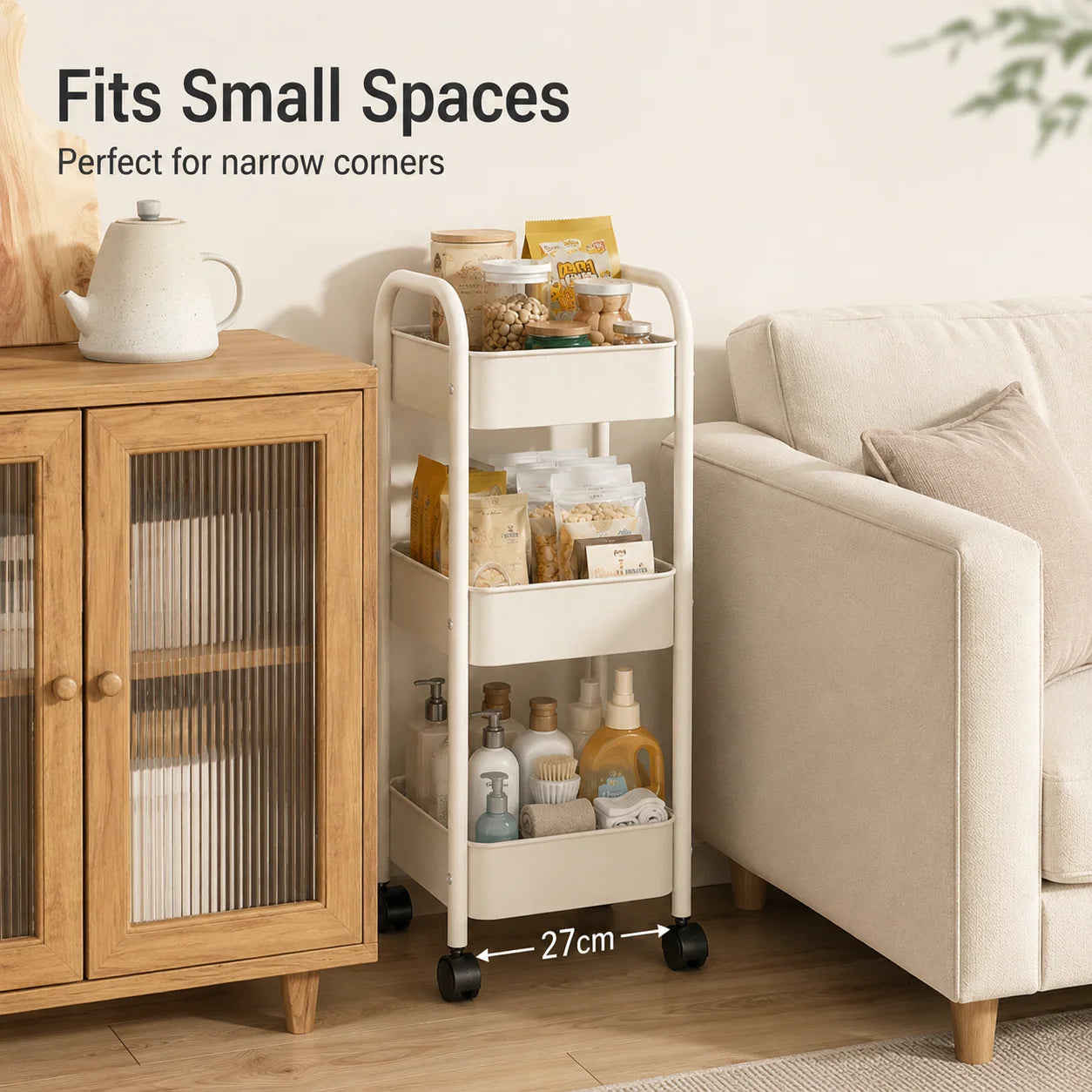 3-Tier Slim Metal Rolling Utility Cart