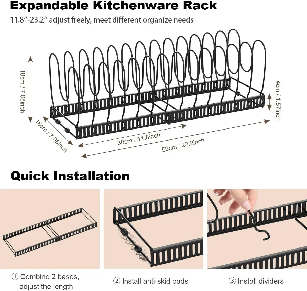 Expandable Pot, Pan & Lid Organizer with 10 Dividers