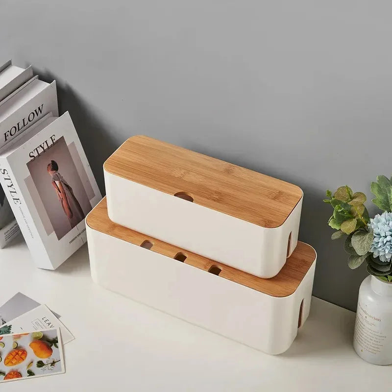 Bamboo-Lid Cable Management Box