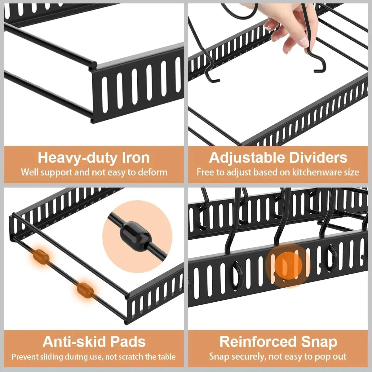 Expandable Pot, Pan & Lid Organizer with 10 Dividers