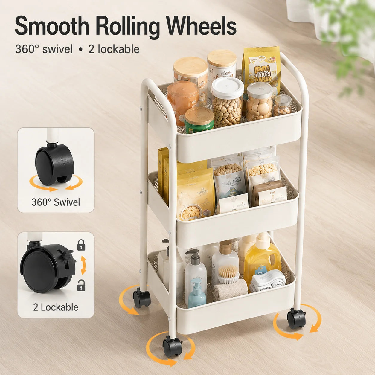 3-Tier Slim Metal Rolling Utility Cart