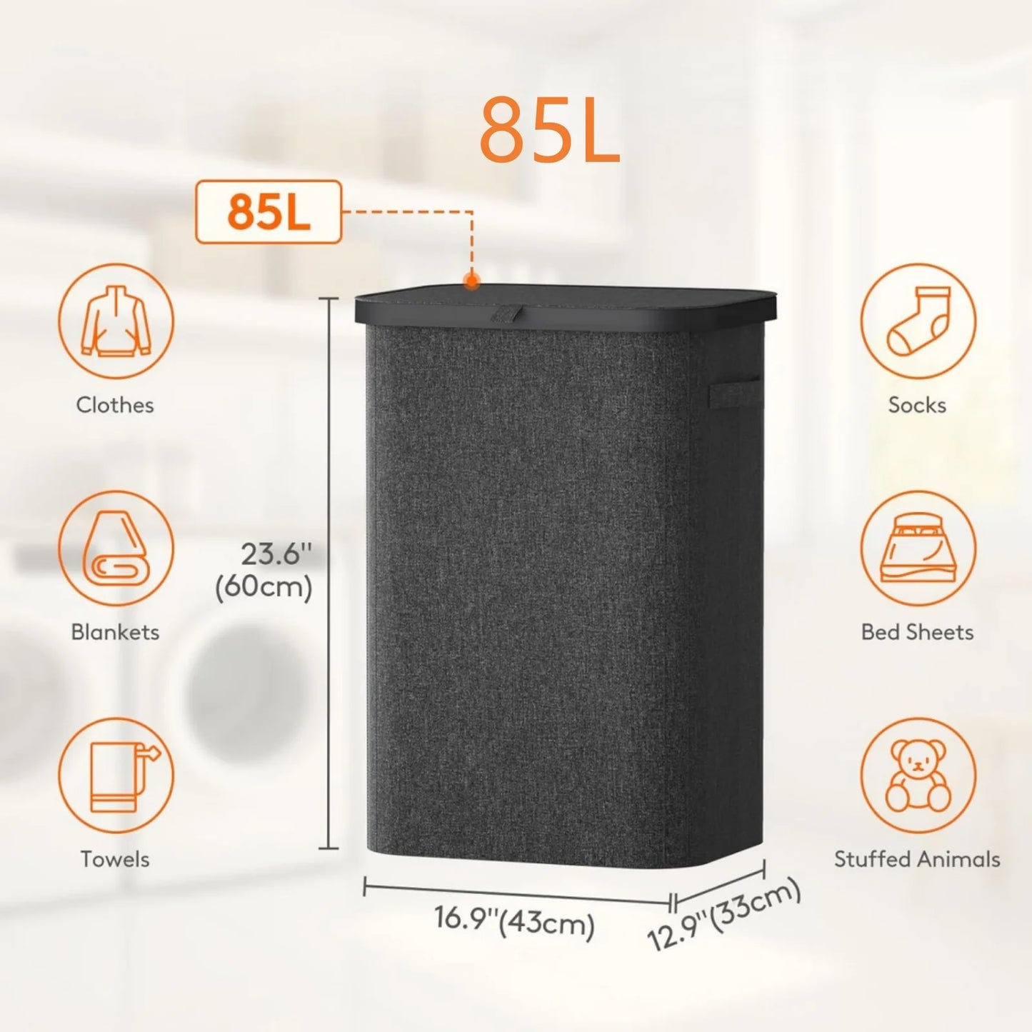 85 L Laundry Hamper with Handles & Inner Bag