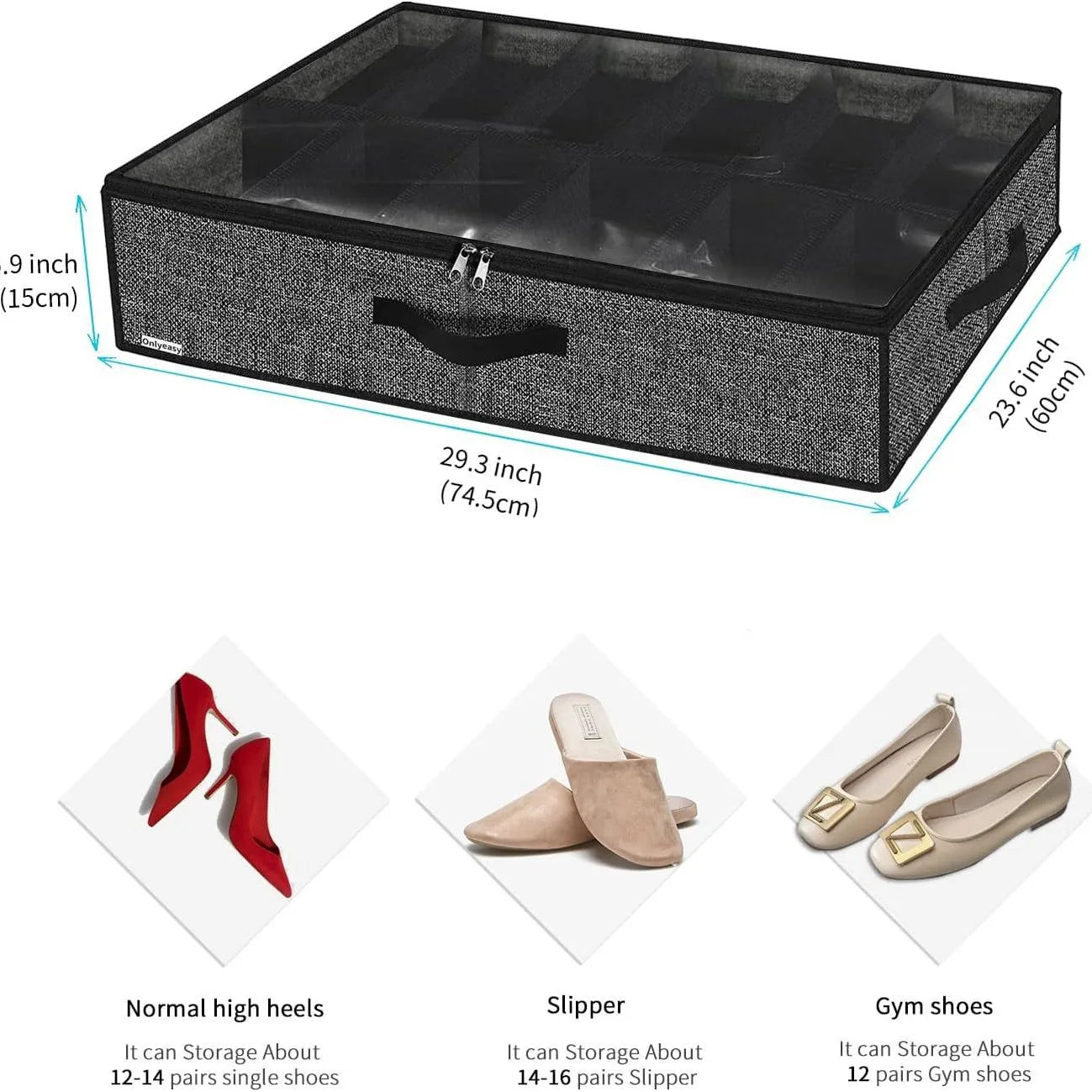 Under-Bed Shoe Storage Organizer with Clear Cover