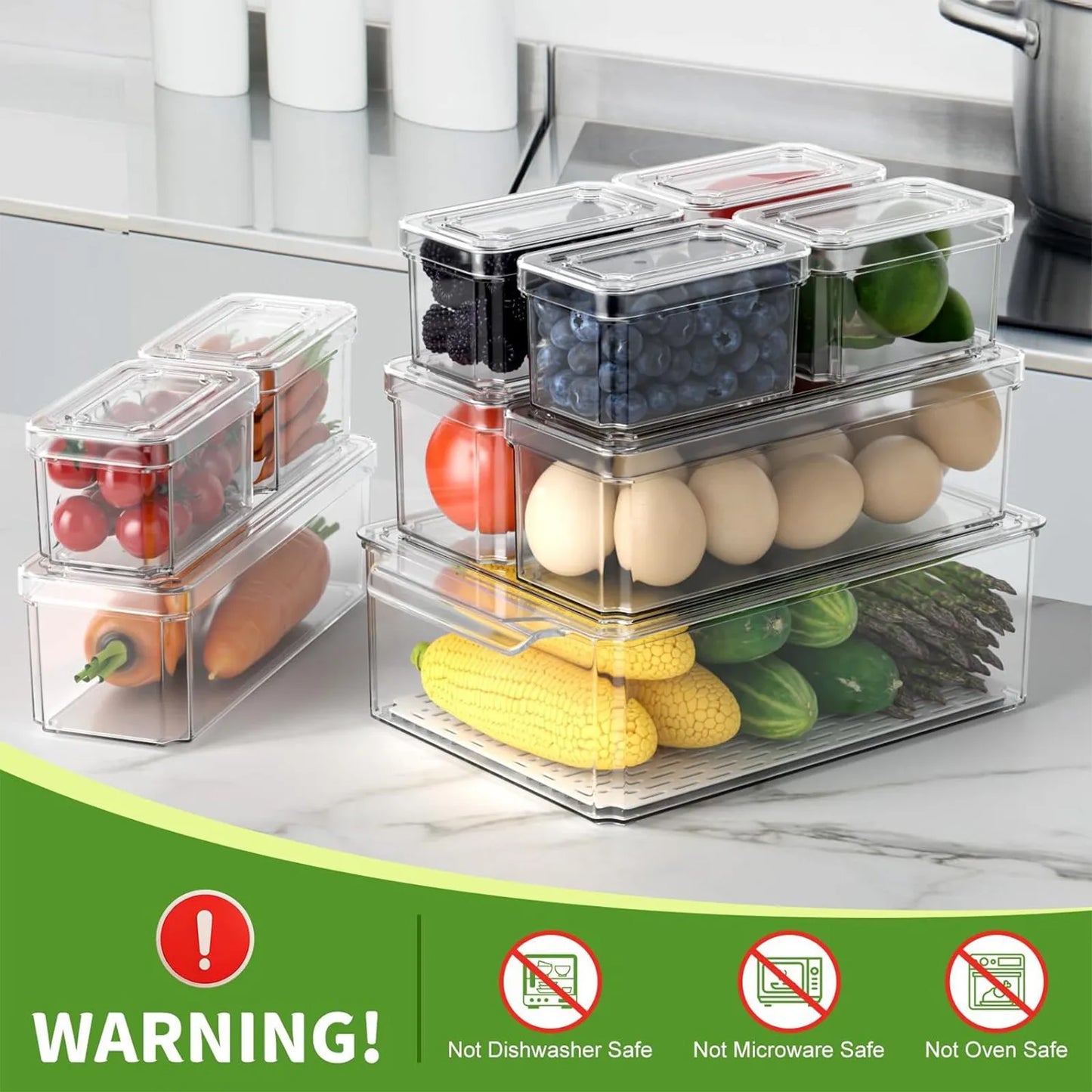 Stackable Clear Refrigerator Storage Bin with Handle