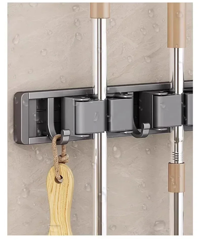 3–5 Hook Wall-Mounted Broom & Mop Holder