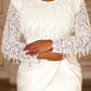 Women's White Long-Sleeve Lace Dress with Wrap Skirt