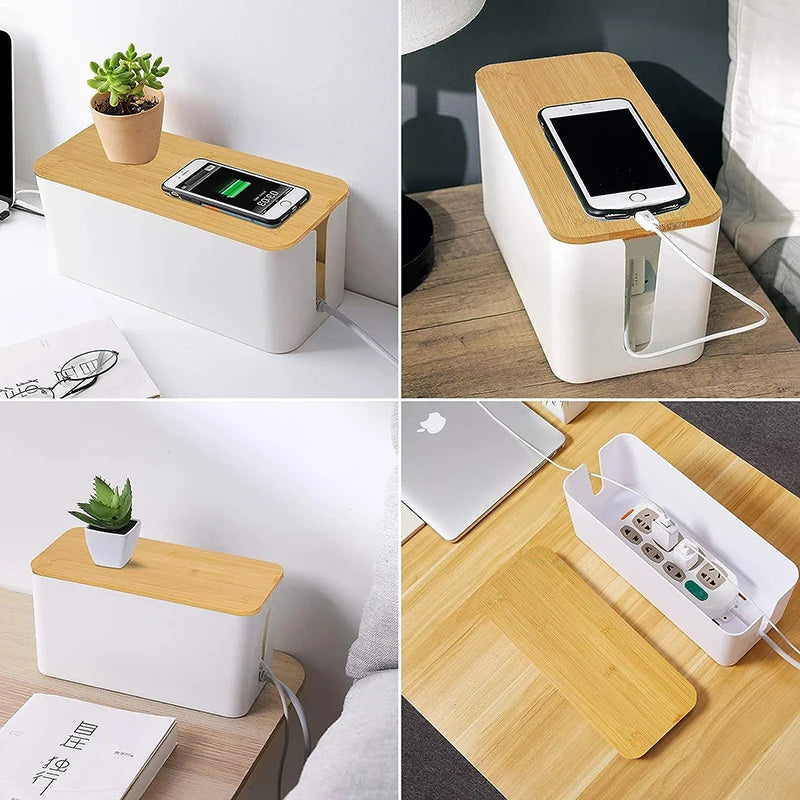 Wood-Grain Cable Management Box for Power Strips