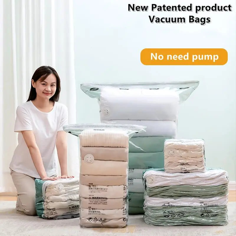 No-Pump Vacuum Storage Bags – Flat & Cubic Sizes