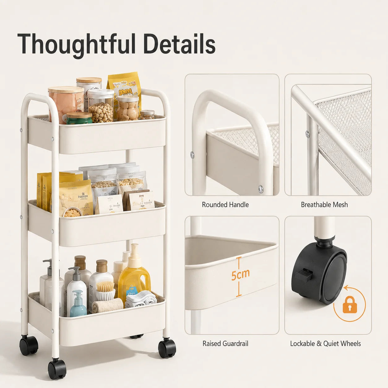 3-Tier Slim Metal Rolling Utility Cart