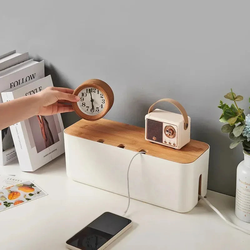 Bamboo-Lid Cable Management Box