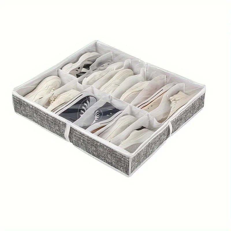 12-Compartment Foldable Under-Bed Shoe Organizer