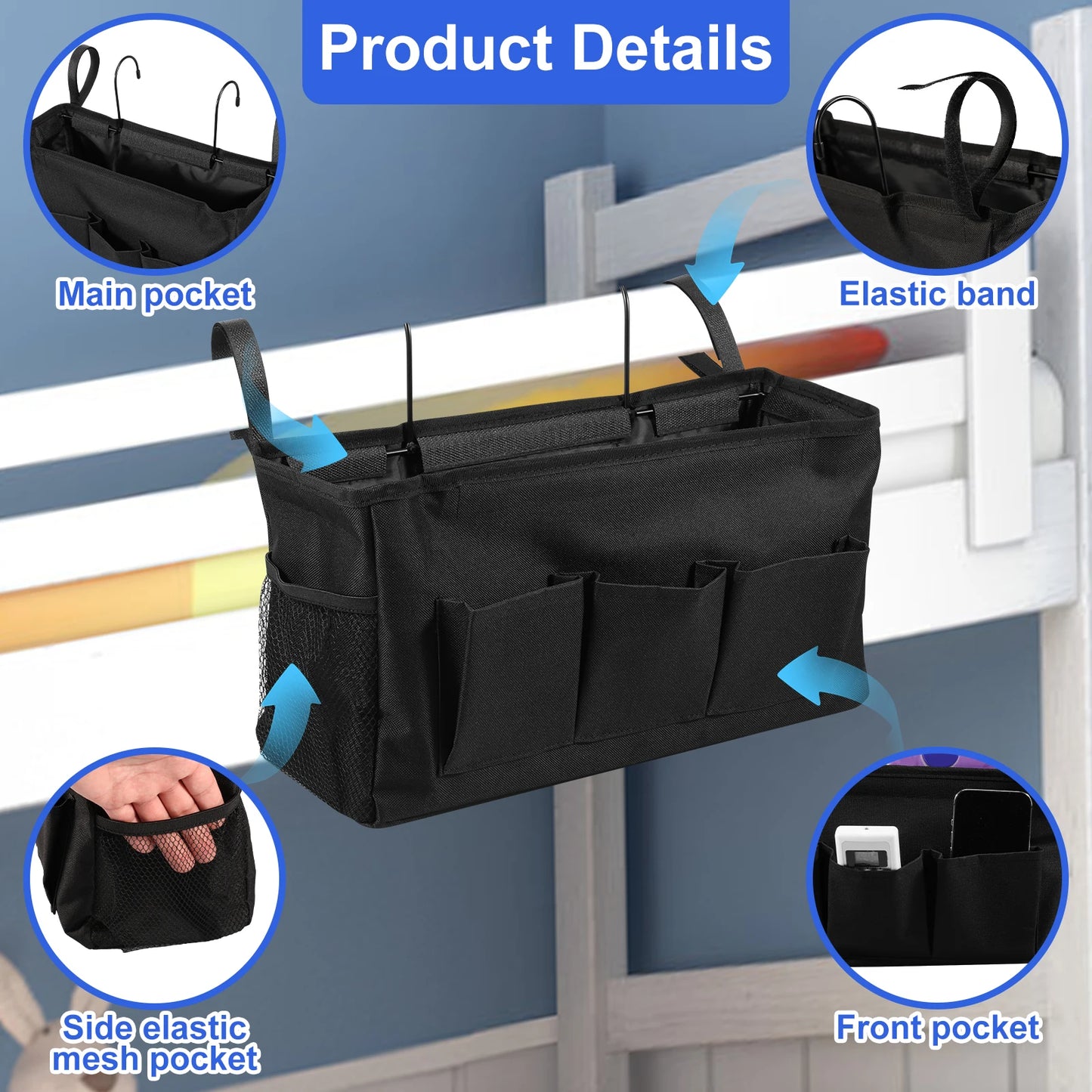 Multi-Pocket Oxford Fabric Bedside Caddy