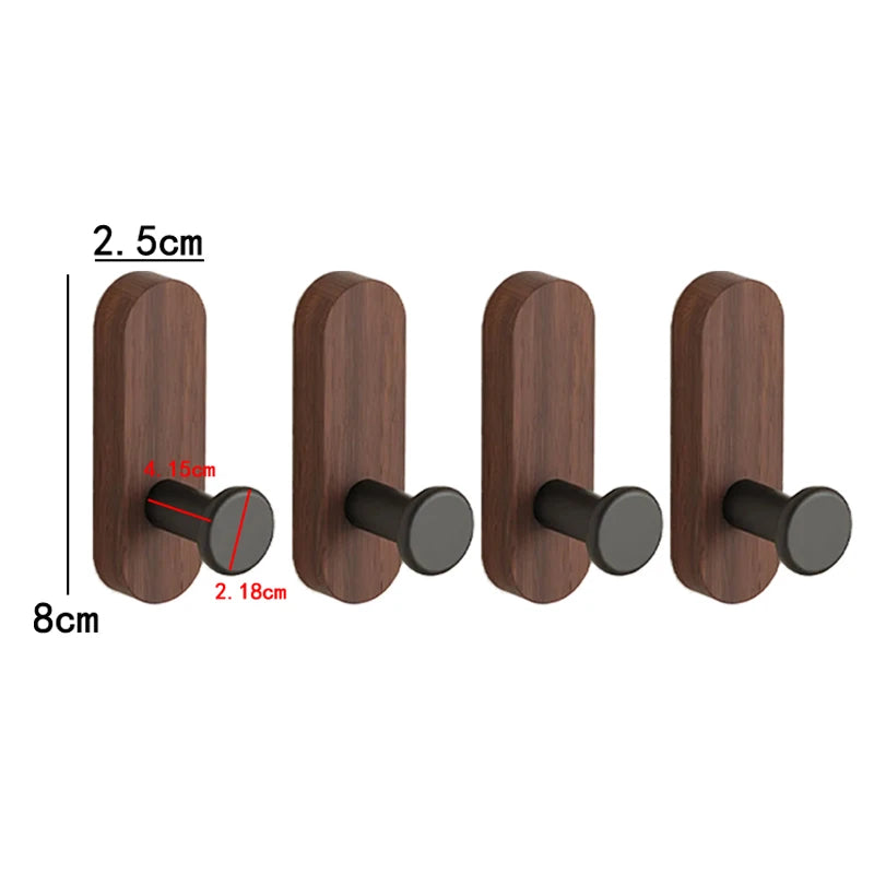 Self-Adhesive Walnut Wood Wall Hooks – 1, 2 or 4 Pack