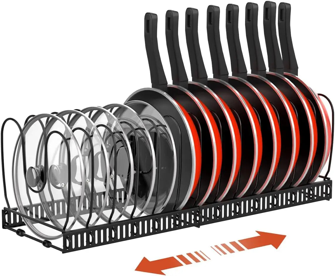 Expandable Pot, Pan & Lid Organizer with 10 Dividers