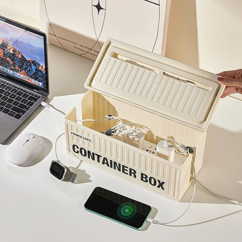 Cable Management Box with Phone Stand & Side Openings
