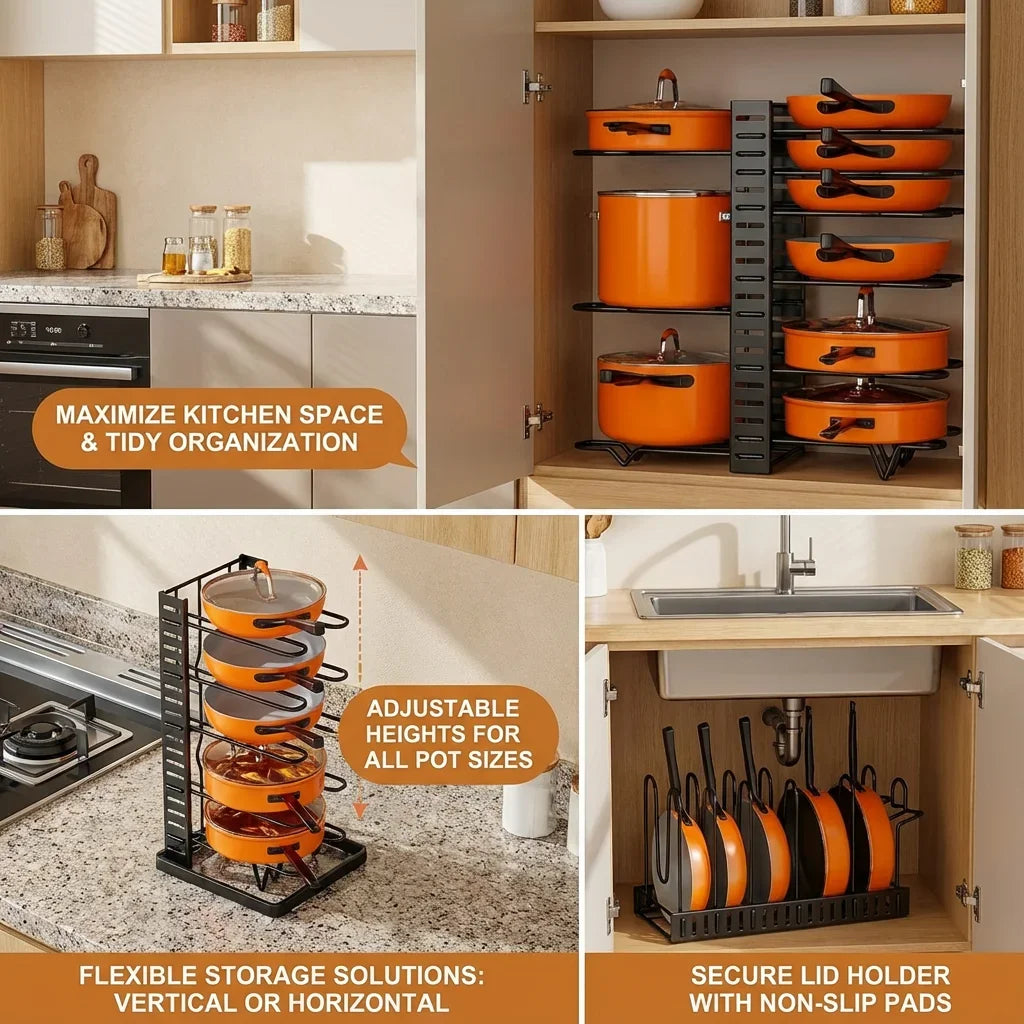 8-Tier Metal Pot, Pan & Lid Organizer