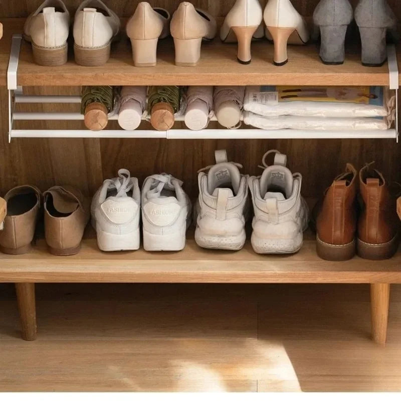 Adjustable Layered Shoe Rack with Hanging Basket