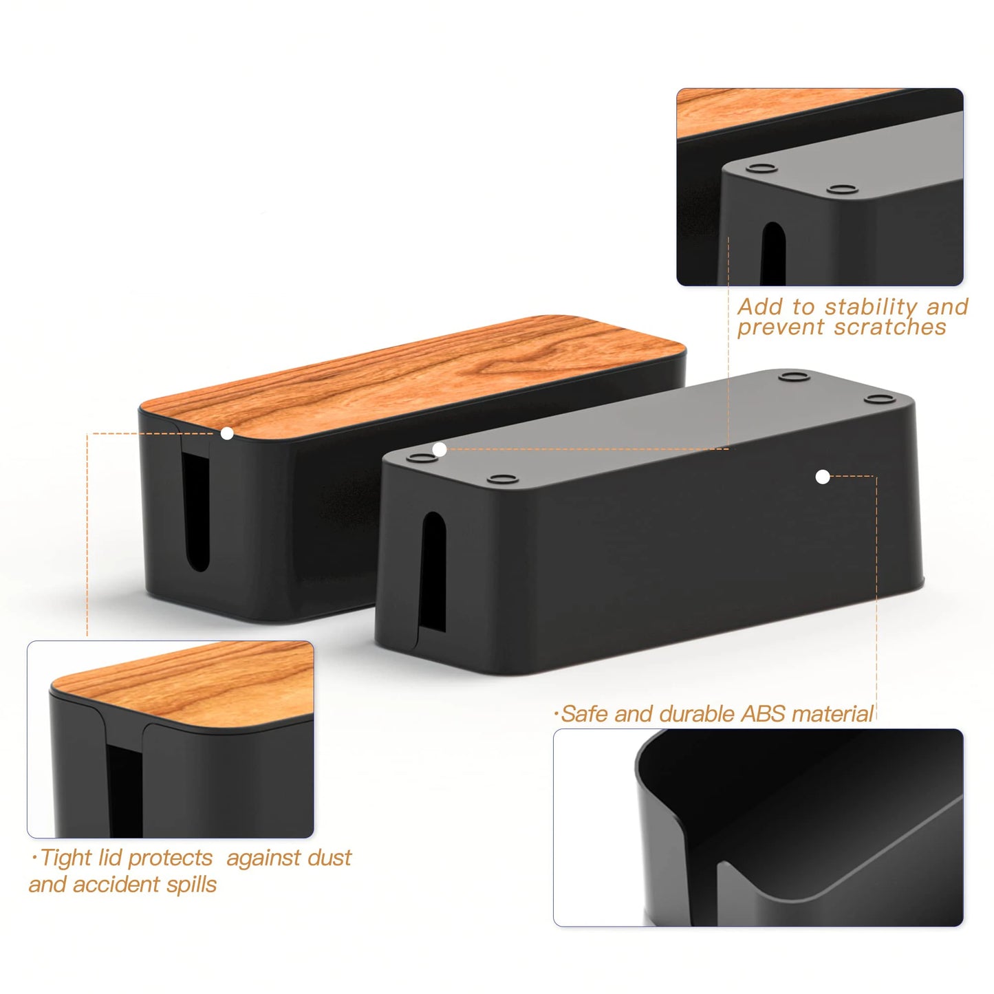 Wood-Grain Cable Management Box for Power Strips