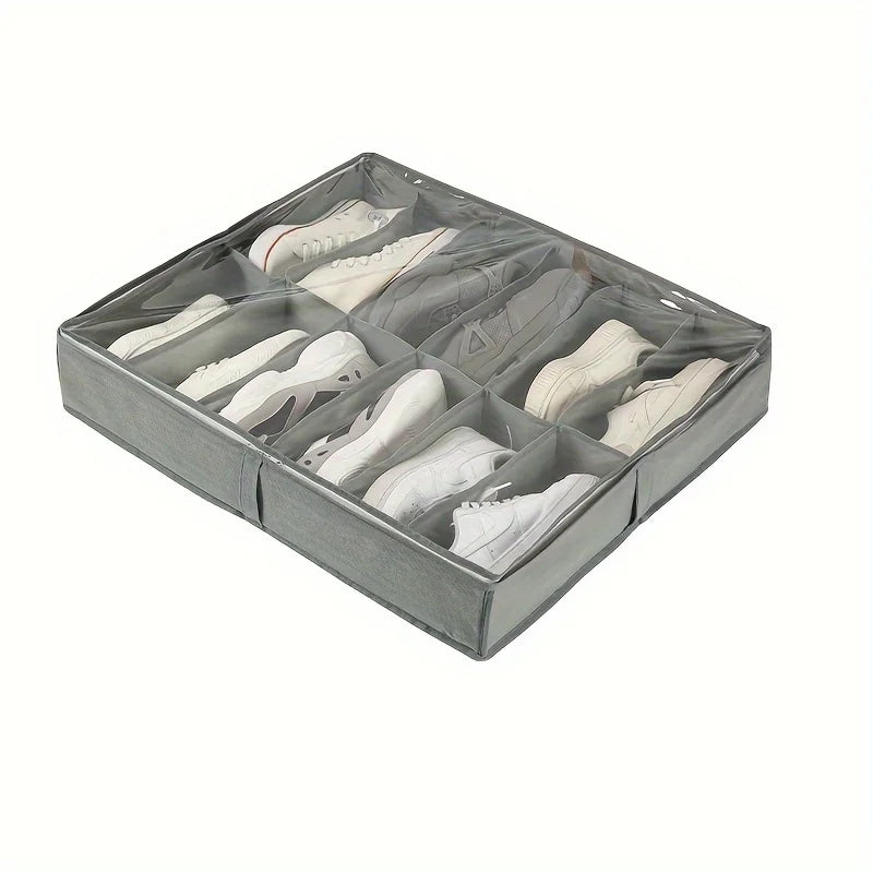 12-Compartment Foldable Under-Bed Shoe Organizer