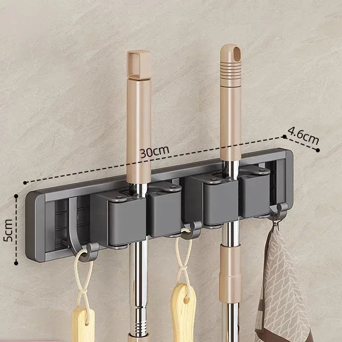 3–5 Hook Wall-Mounted Broom & Mop Holder