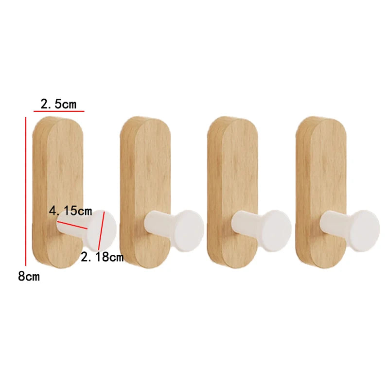 Self-Adhesive Walnut Wood Wall Hooks – 1, 2 or 4 Pack