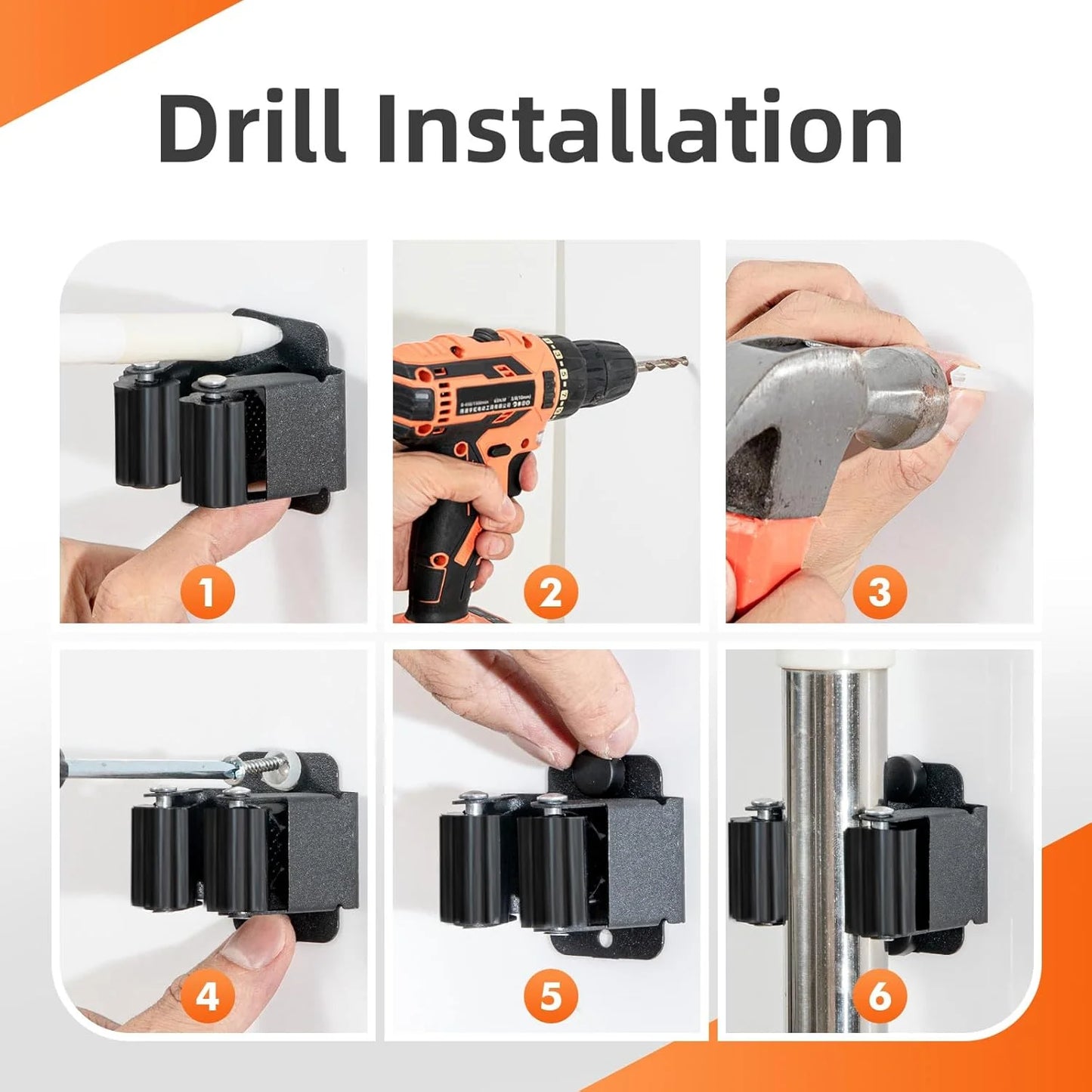 Wall-Mounted Stainless Steel Broom & Mop Holder