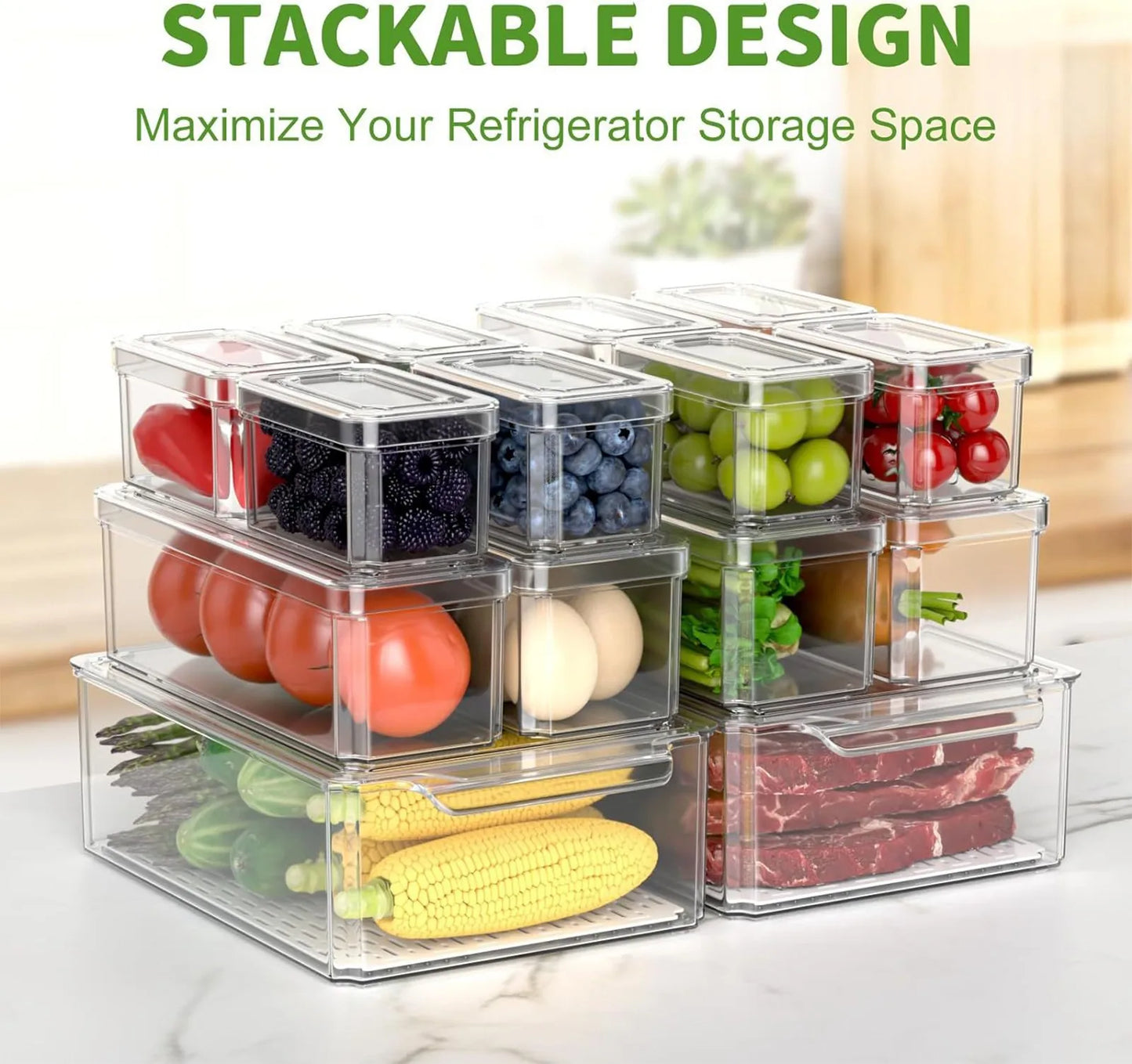 Stackable Clear Refrigerator Storage Bin with Handle