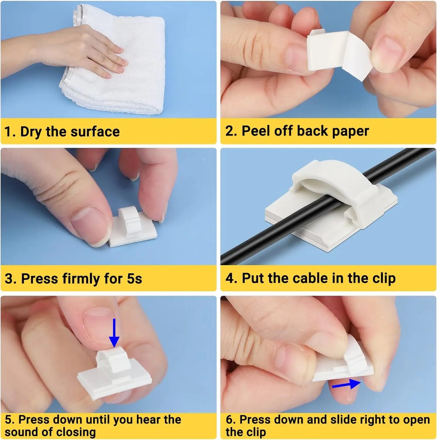 Desktop Cable Organizer Clips – 30 or 90 Pieces