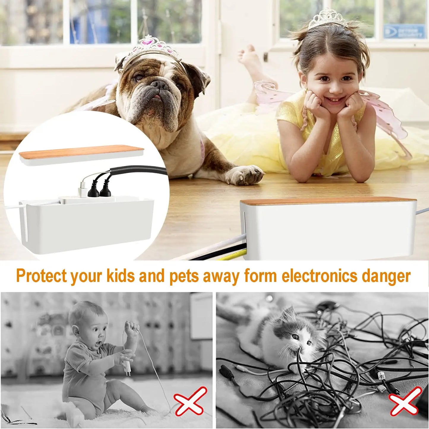 Wood-Grain Cable Management Box for Power Strips