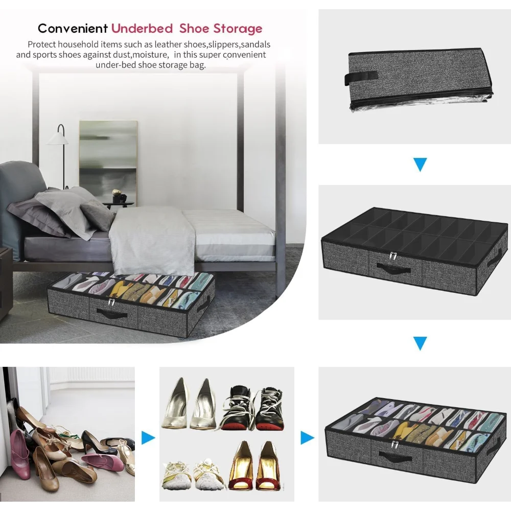 12-Pair Under-Bed Shoe Organizer with Reinforced Handles