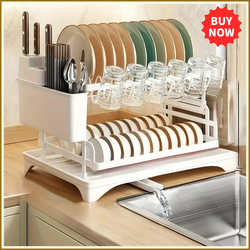 2-Tier Dish Drying Rack with Drainboard