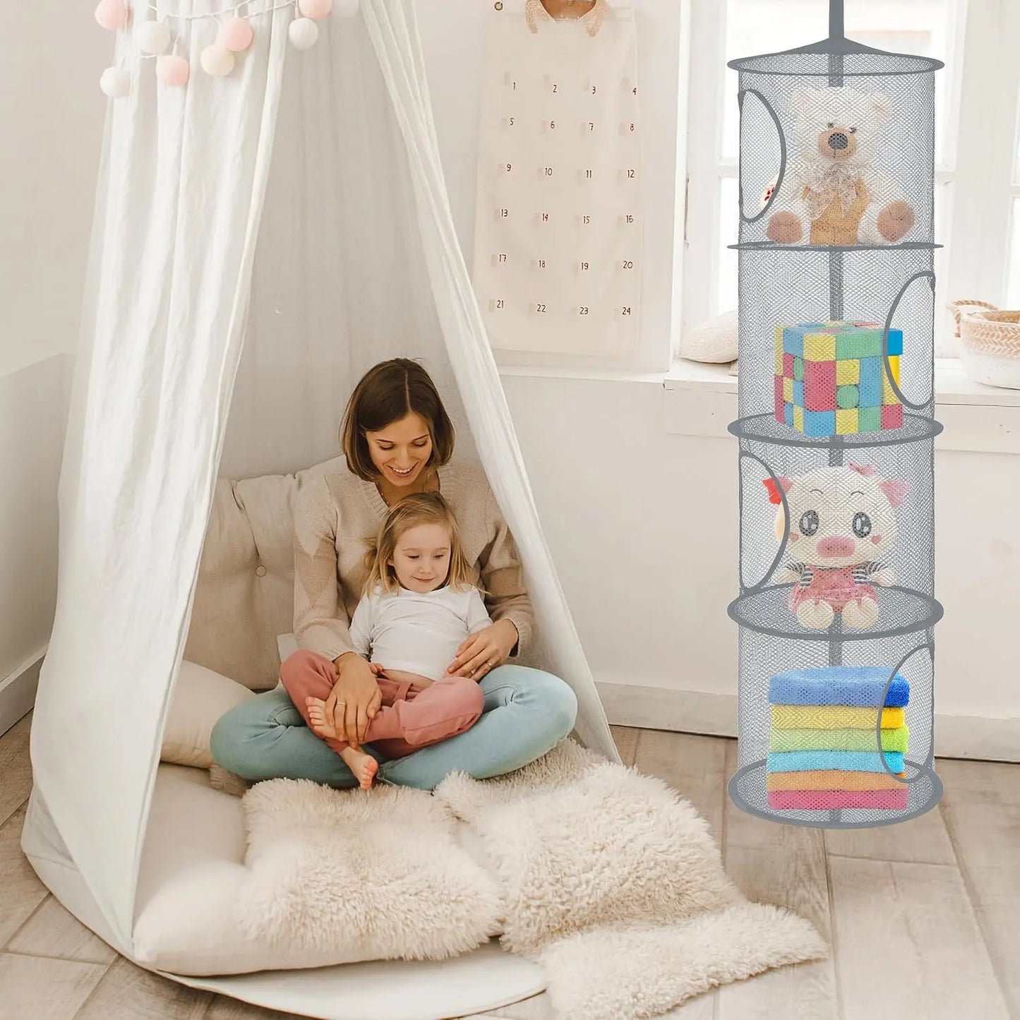 4-Compartment Foldable Hanging Mesh Organizer