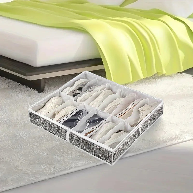12-Compartment Foldable Under-Bed Shoe Organizer
