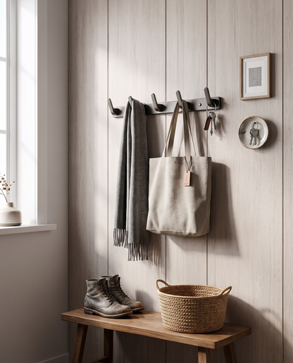 Strong Self-Adhesive Wall Hooks in a practical small-space lifestyle setting