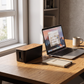 Wood-Grain Cable Management Box for Power Strips in a practical small-space lifestyle setting