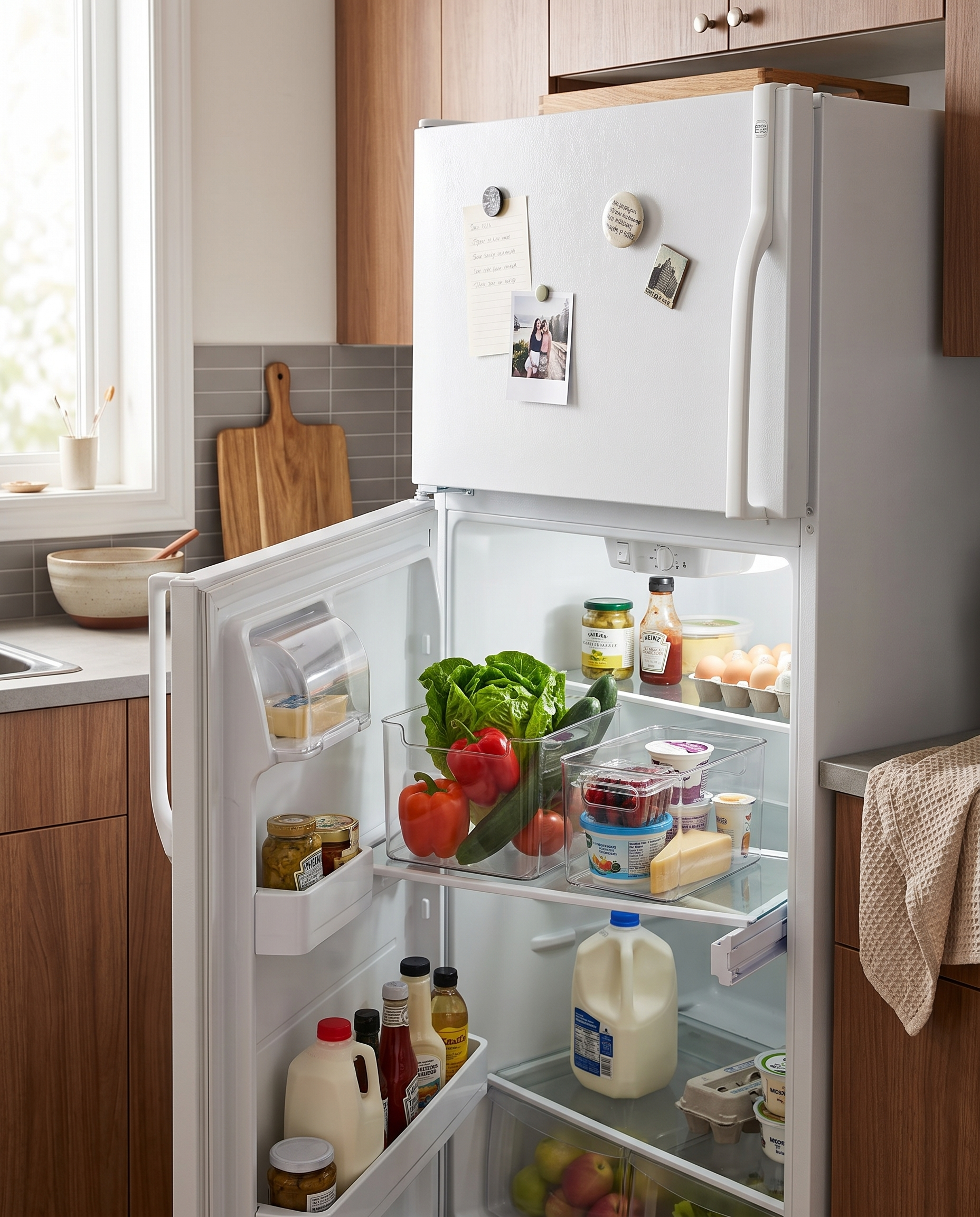 Clear Refrigerator Bins with Handles in an everyday small-space setting