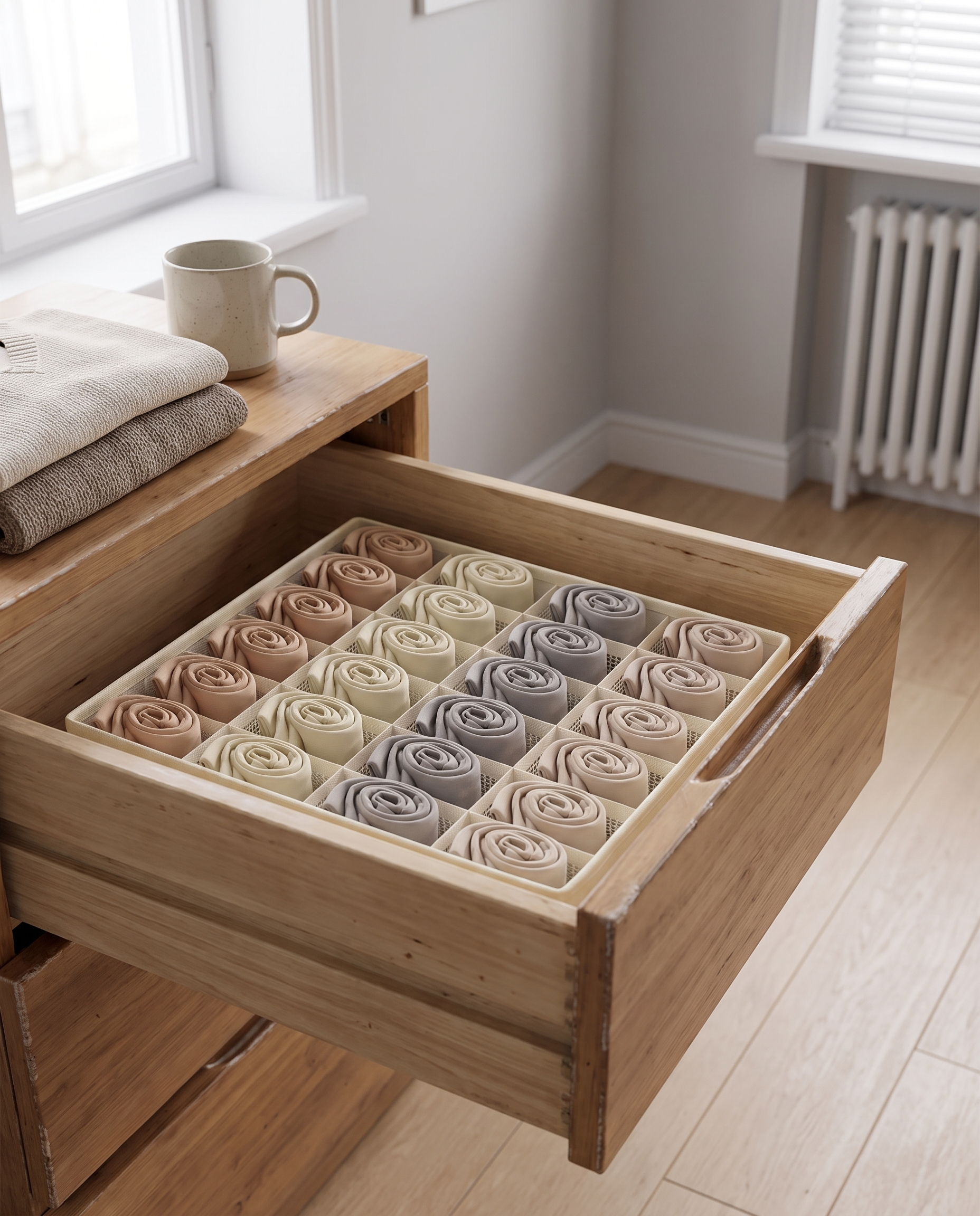 Drawer Organizer for Underwear & Socks in an everyday small-space setting