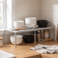 Expandable Freestanding Kitchen Shelf Organizer in a practical small-space lifestyle setting