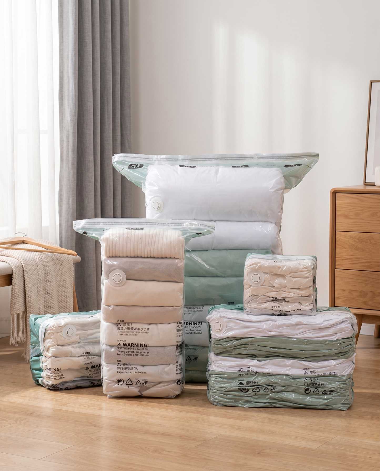 Extra-Large No-Pump Vacuum Storage Bags in a practical small-space lifestyle setting